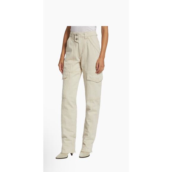 Isabel Marant Étoile Beige High-Rise Utility Cargo Pants RawHem Women FR 38 US 6 - Picture 4 of 16